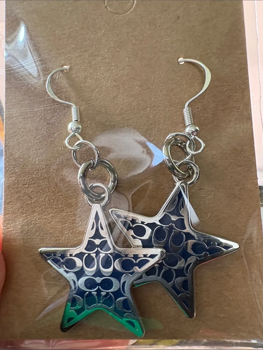 Coach Star Dangle Earrings in Navy and Sterling Silver Wires - Picture 5 of 5